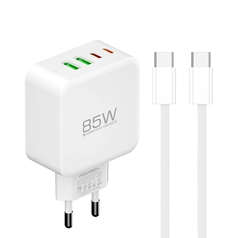 PAVAREAL K129CTC GaN 85 W Kit de Chargeur Blanc Compatible avec Série iPhone, iPad, MacBook, Charge Rapide pour Téléphones Samsung