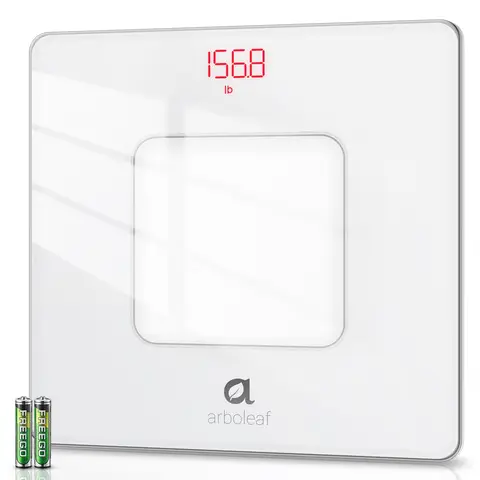 Arboleaf CS20H Digital Scale for Body Weight, Accurate Weight Scale with Clear Display (lb Unit), High-Precision Sensors & Durable Glass Design for Home & Bathroom Use, White