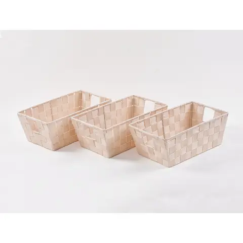 KEVAHOME SET OF 3 PP WOVEN STRAP SMALL SHELF  TOTE-DARK BEIGE 12"X6.5"X4.5", New Year Sale , Top gift picks