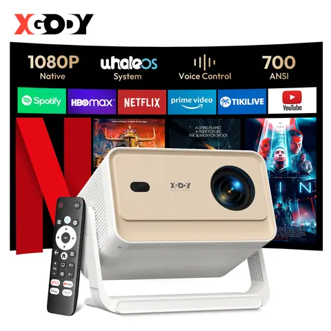 XGODY Gimbal N6 Pro Tragbarer Projektor, 4K Unterstützt, Nativ 1080P & 700 ANSI, WhaleOS 3.0, Offizielle Netflix-Apps, WiFi6 & BT5.4, Autofokus Auto Keystone, Smart Projektor für Heimkino Schlafzimmer Kompatibel mit HDMI/USB/Smartphone/PS (Weiß + Gold)