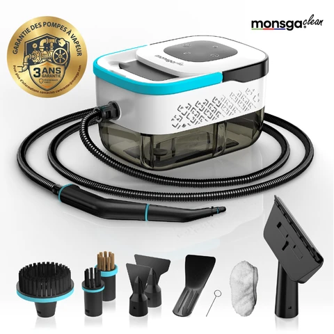 Monsga 1500W Nettoyeur Vapeur, Prêt en 15s & Pression 3,5 Bar, Réservoir 1,6L (120m²), Multifonction avec Accessoires, Blanc