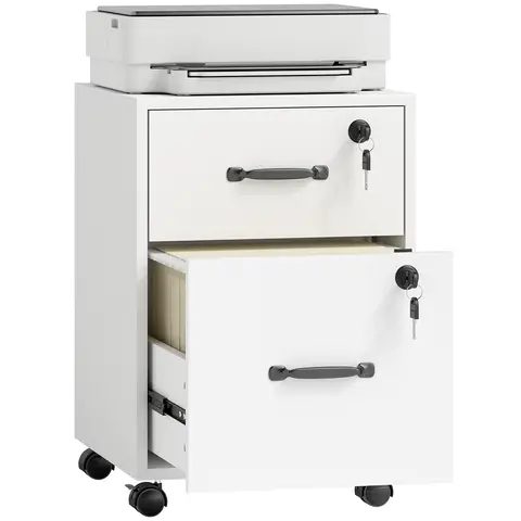 HOMCOM Rolling File Cabinet with 2 Drawers, Mobile Filing Cabinet with Hanging File Folder for Letter Sized Documents White