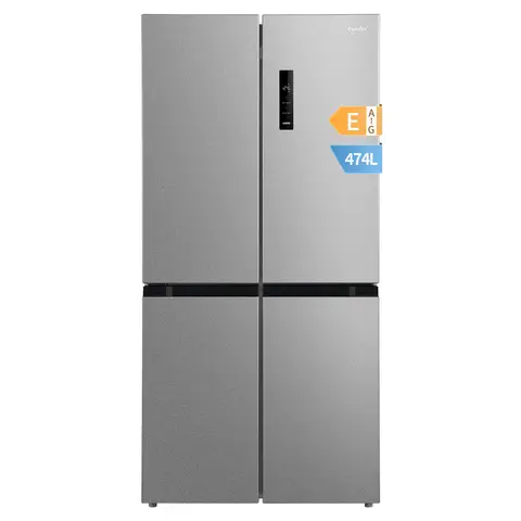Comfee by Midea' RCF470LS2EU(E) Réfrigérateur 4 portes 474 L | Vario Box | Tiroir à légumes avec 3 températures | Plateau basculant | Contrôle et surveillance de la porte non ouverte – Argent [Classe énergétique E]