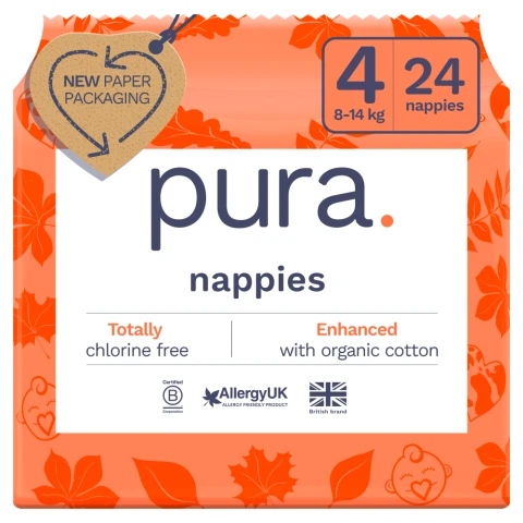 Pura Eco Nappies Size 4 8-14 Kg 24 Nappies