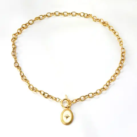 Oval Lucky Star Pendant OT Buckle 18K Gold Plated 45cm Necklace