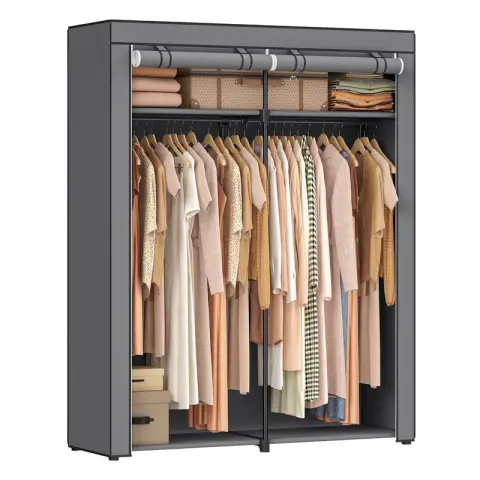 SONGMICS Wardrobe, with 2 Clothes Rails, 140x43x174cm, Grey