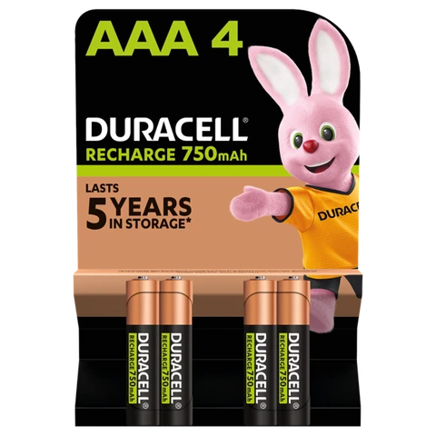 DURACELL Rechargeable AAA 750mAh Batteries - 4 Pack