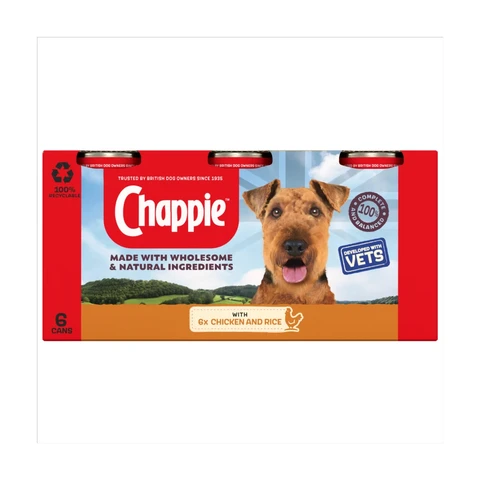 Chappie Adult Wet Dog Food Tins Chicken & Rice in Loaf 6 x 412g