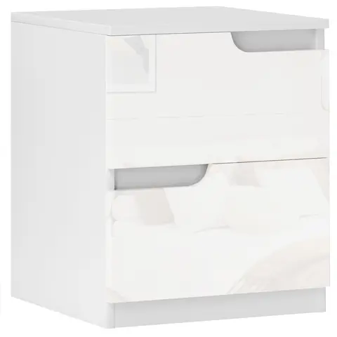 HOMCOM Bedside Table, Bedside Cabinet with 2 Drawers, Modern Side Table with Storage for Bedroom, Living Room, High Gloss White