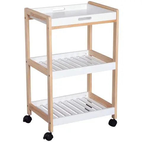 Homcom Storage Trolley 3 Shelves White/Natural