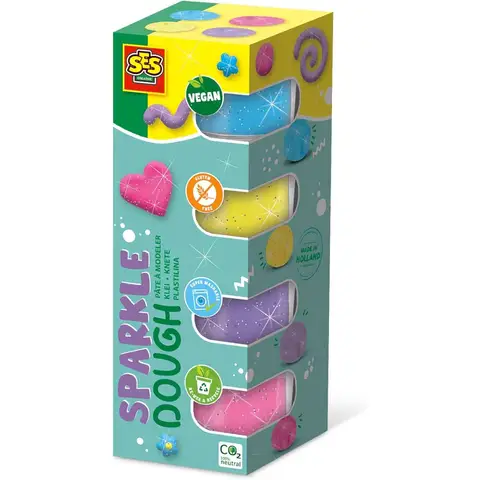 SES Creative Feel Good Clay Sparkle - 4 stuks, Roze, Paars, Geel, Blauw