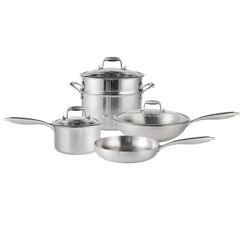 PURECOOK Triple-Ply Stainless Steel Cookware 4-Piece Set Series – 34cm 316 Stainless Steel Wok, 18cm 304 Stainless Steel Milk Pot (with Lid), 24cm 304 Stainless Steel Steamer & Soup Pot (with Lid and Steamer Insert), 28cm 304 Stainless Steel Frying Pan (Lid-Free)  zwilling