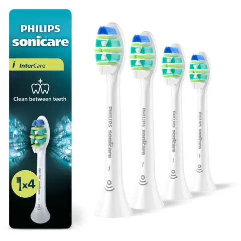 Philips Sonicare I InterCare HX9004/87 Têtes de brosse à dents électriques - nettoyage interdentaire ciblé, brins extra-longs, compatible BrushSync, lot de 4 - Blanc