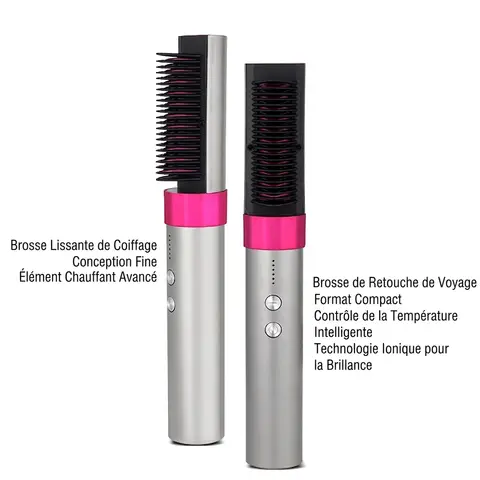 K·SKIN KD382 Brosse lissante/Lisseur, Soin des cheveux aux ions négatifs + Chauffage rapide PTC, 6 réglages de température 130-200℃, Conception de batterie au lithium sans fil, Dents de peigne anti-brûlure Convient pour le coiffage quotidien