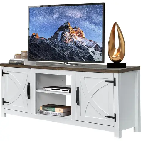 Parrot Uncle 147cm weißes TV-Möbel mit Schiebetür, Stauraum und verstellbaren Regalböden, passend für Fernseher bis 65"