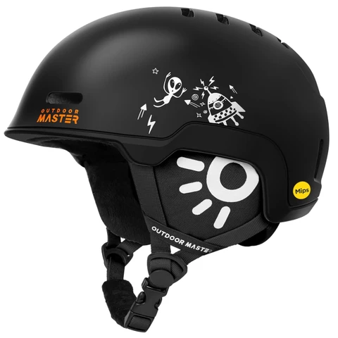 OutdoorMaster Reindeer MIPS Kinder-Skihelm für Jungen, Mädchen & Jugendliche Schwarz S