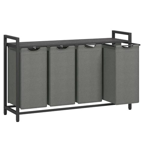 VASAGLE Panier à Linge 4 Cases Sacs Amovibles Cadre Métal Tri Vêtements 116x72cm