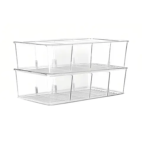 JORDAN&JUDY Boîte de rangement compartimentée en matériau PET, transparente, organiseur de bureau pour snacks, café et sachets de thé, 26,5 x 15,3 x 8,9 cm, lot de 2