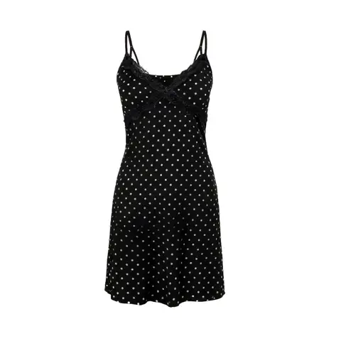 IZURIA narrow lace v-neck black polka dot suspender dress  M