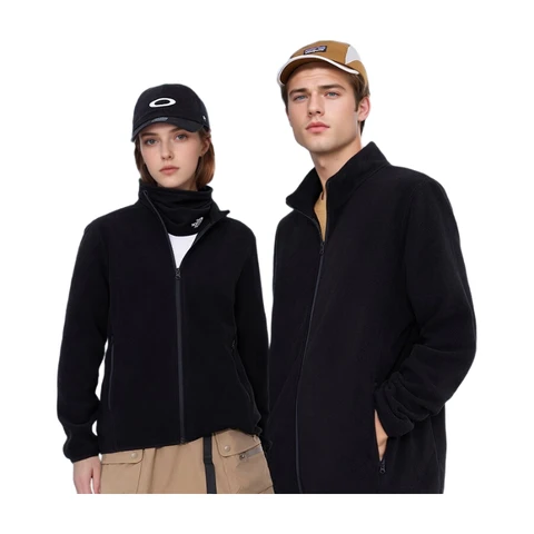 ochama [Anti-Static] Fleece Cardigan Polar Fleece Jacket Outdoor Men and Women Same Style Black 2XL