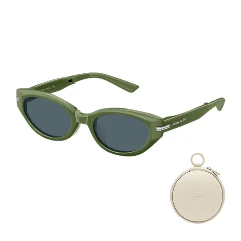 Beneunder FD315-CN306, Cat-Eye Foldable Sunglasses, Green Frame, Grey Lenses