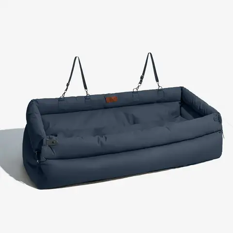 FUNNYFUZZY Siège auto pour chien en cuir synthétique bleu foncé - Taille grand