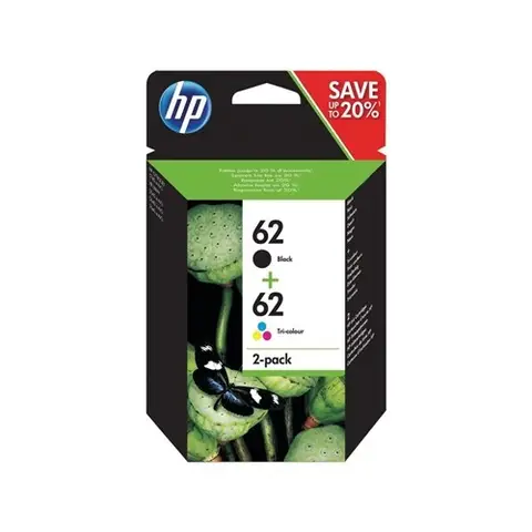 HP 62 N9J71AE Pack de 2 cartouches d'origine d'encre noire et trois couleurs