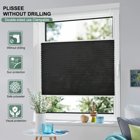 EcoHue Plissee, klemmfix (ohne Bohren), Rollstore, Sichtschutz und Sonnenschutz, lichtundurchlässig, einfache Montage, halbtransparent, für Fenster und Türen, Anthrazit, dunkelgrau, B 40 x H 130 cm, 1 Stück