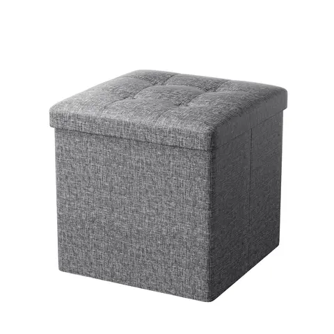 Oak&Tea 30 cm faltbarer Aufbewahrungshocker Würfel, Leinen Fußhocker mit Aufbewahrungsboxen und Deckel für Schlafzimmer Wohnzimmer Flur Dunkelgrau