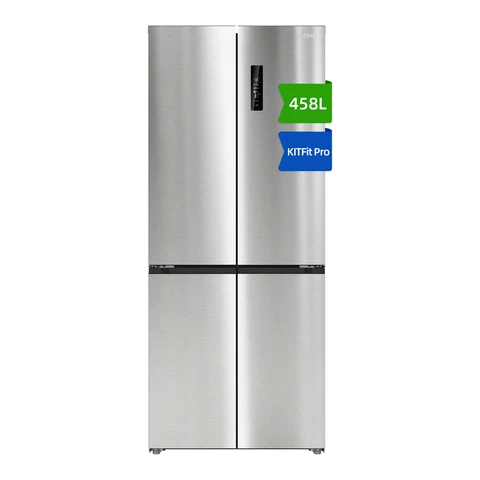CHiQ Réfrigérateur à portes croisées 458 L, Design encastrable affleurant KITFIT, 191 cm H, Zone Care+ et contrôle de l’humidité, Inverter intelligent, Acier argenté élégant (JR460WSE)