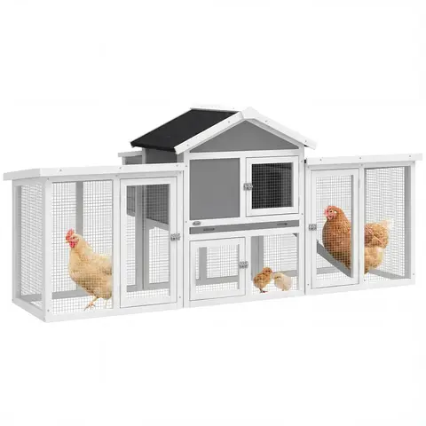 PawHut Large Chicken Coop, Wooden Outdoor Chicken Cage Poultry Hen House with Nesting Box, Runs, Removable Tray, Ramp, Roosting Bar, 204 x 85 x 93cm