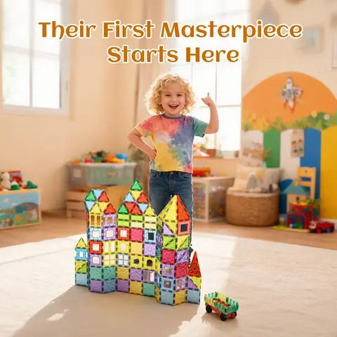 Tokky 100-Piece Magnetic Tiles Diamond Facet Reflective Design 3D Castle Building Set Strong Magnetic Structure STEAM Education ABS Safe Material Color Box Packaging CPL087