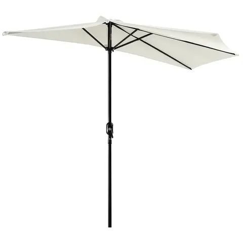 Outsunny 2.7m Garden Half Parasol, Outdoor Balcony Umbrella with 5 Steel Ribs, Patio Sun Shade Cream White