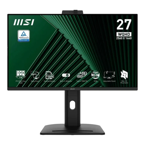 MSI PRO MP275QPDGDE 27 Zoll WQHD-Docking-Monitor – IPS-Panel – 100 Hz – 1 ms MPRT – USB-C mit 98 W PD – Daisy-Chain – KVM – Integrierte Webcam