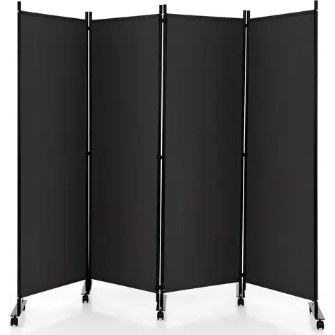 COSTWAY 4-Panel Folding Room Divider with Wheels for Living Room Bedroom-Grey