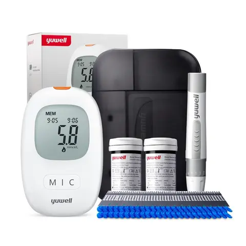 yuwell Moniteur de glycémie, Kit de test de diabète avec bandes de test x 50 et aiguilles x 50, Idéal pour un usage domestique piles incluses (Modèle 710)