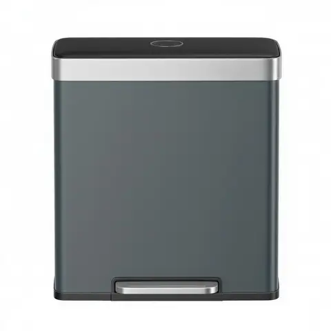 SONGMICSHOME  Dual Compartment Pedal Rubbish Bin, 2 x 30L Stainless Steel Recycling Kitchen Bin, Soft Close Lid, with Inner Buckets, Grey