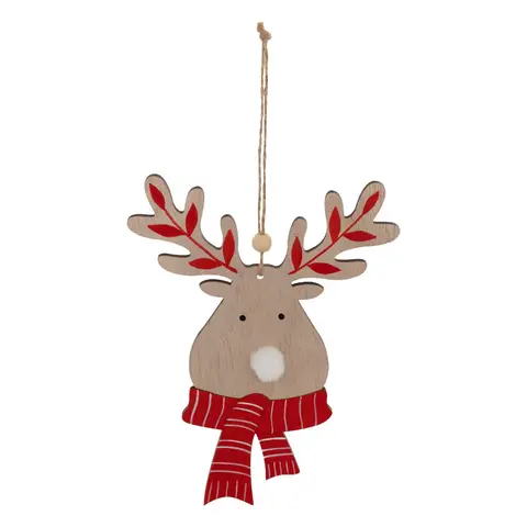 Feeric Houten rendier met sjaal, rood, 17cm