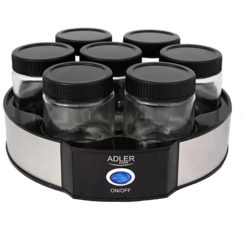 Adler AD 4476 Joghurtbereiter 1400 Milliliter 1 Einheit Silber Konstante 42°C Temperatur mit 7 Glasbehältern