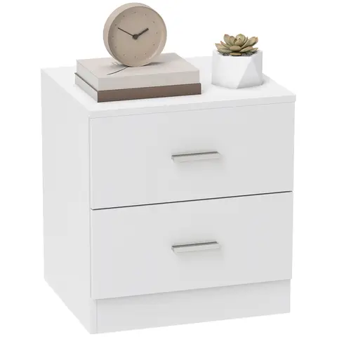 HOMCOM Bedside Table with 2 Drawers, Modern Nightstand, Cabinet Drawers Side Storage Unit for Bedroom, Living Room White