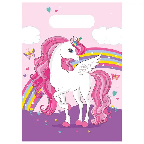 Unicorn Rainbow Plastic Party Bags 6 Pack
