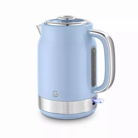 Swan Retro Revive Jug Kettle, 1.7L, Rapid Boil, Easy Pour, 3KW, Vintage, Coated Stainless Steel, Blue with Chrome Accents - SK19025BLU