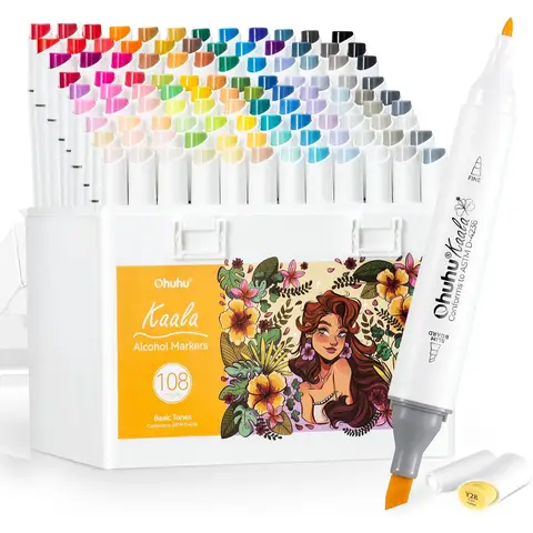 Ohuhu Alcohol Markers Pack of 108 Basic Tones Kaala, Fine & Slim Board