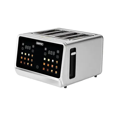 Geepas 6-in-1 Digital Touchscreen 4 Slice Toaster, Bagels, Gluten-Free, 6 Bread Types, Extra-Wide Slots, 1770W, Stainless Steel, Silver - GBT36569UK