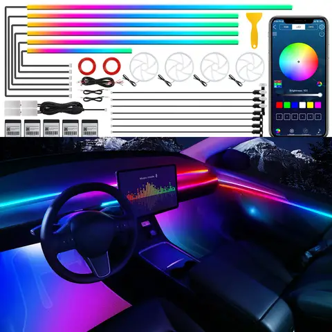 Dreamcolor Acrylic Interior Car LED Strip Light with Wireless APP, RGB 22 in 1 with 175 inches 600 LEDs Fiber Optic Ambient Lighting Kits, Dynamic Chasing Music Sync Neon LED Strip for Car Accessories
