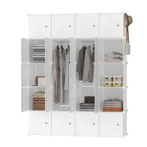 XINZI Système d'étagères de garde-robe DIY avec étagère à chaussures et tringle à vêtements, armoire pliante portable 20 cubes, beige