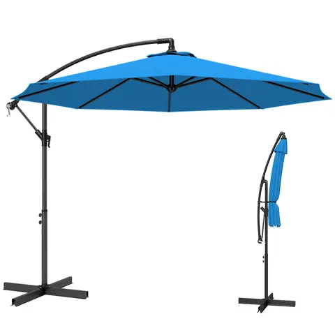 Outsunny 3 m Cantilever Parasol with Cross Base, Offset Outdoor Umbrella, Crank Handle, Blue