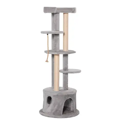 PawHut Cat Tree for Indoor Cats Kitten Tower Multi-level Activity Centre Pet Furniture with Scratching Post Condo Hanging Ropes Plush Perches Grey