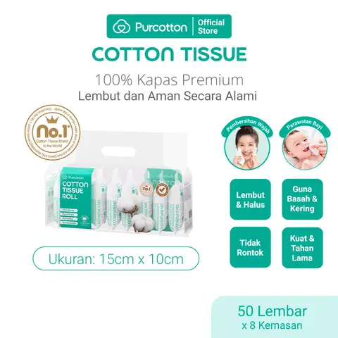 Purcotton Lingettes en coton, pack de voyage - 8 × Paquet individuel de 50 