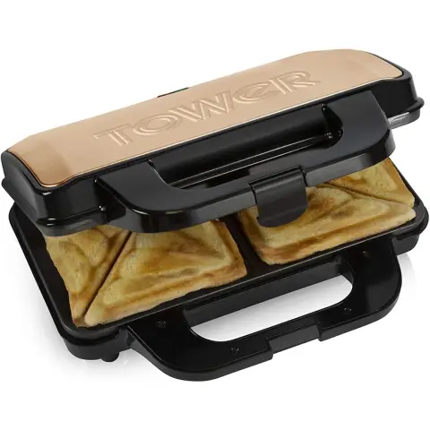 Tower T27013RG Deep Fill Sandwich Maker with Extra Deep and Easy to Clean Non-Stick Plates, Automatic Temperature Control, 900W, Rose Gold